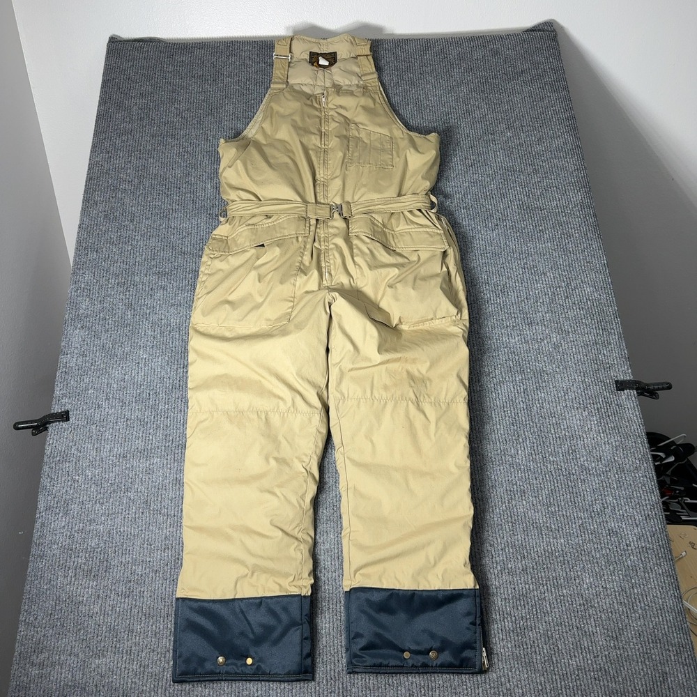 Vintage Eddie Bauer Ski Snow Pants Mens XL Beige Goose Down Bib Overalls 70s